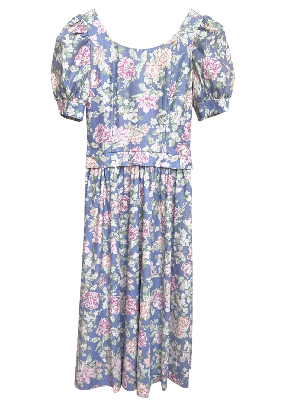Laura Ashley Vintage Cotton Blue & Pink Cottage Core Floral Midi Dress Size 10